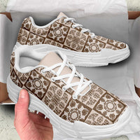 Beige Palaka Quilt Hawaii Chunky Sneakers Hawaiian Tropical Monstera Sea Turtle