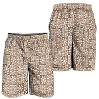 Beige Palaka Quilt Hawaii Shorts for Men Hawaiian Tropical Monstera Sea Turtle
