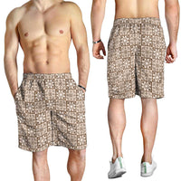 Beige Palaka Quilt Hawaii Shorts for Men Hawaiian Tropical Monstera Sea Turtle