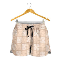 Beige Palaka Quilt Hawaii Shorts for Women Traditional Hawaii-plaid Pattern - Polynesian Pride