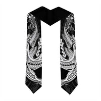 Black Aloha Hawaii Graduation Stole Polynesian Shark Tattoo With Plumeria - Polynesian Pride