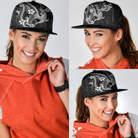 Black Aloha Hawaii Snapback Cap Polynesian Shark Tattoo With Plumeria - Polynesian Pride