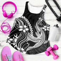 Black Aloha Hawaii Women Racerback Tank Polynesian Shark Tattoo With Plumeria - Polynesian Pride