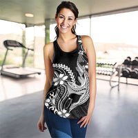 Black Aloha Hawaii Women Racerback Tank Polynesian Shark Tattoo With Plumeria - Polynesian Pride