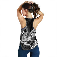 Black Aloha Hawaii Women Racerback Tank Polynesian Shark Tattoo With Plumeria - Polynesian Pride