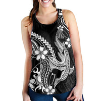 Black Aloha Hawaii Women Racerback Tank Polynesian Shark Tattoo With Plumeria - Polynesian Pride