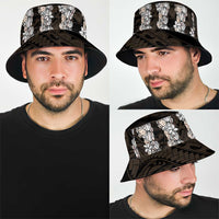 Black and Beige Hawaii Shell Lei Bucket Hat Hawaiian Sunrise Shell Hebrew Cone Plumeria - Polynesian Pride