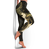 Black and Gold Hawaii Leggings Hammerhead Shark Tattoo Curve Polynesian - Polynesian Pride