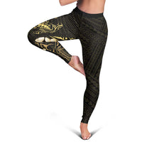 Black and Gold Hawaii Leggings Hammerhead Shark Tattoo Curve Polynesian - Polynesian Pride