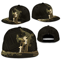 Black and Gold Hawaii Snapback Cap Hammerhead Shark Tattoo Curve Polynesian - Polynesian Pride