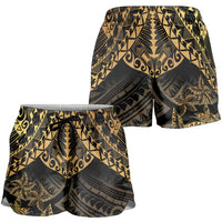 Black and Gold Polynesia Shorts for Women Plumeria Tattoo With Polynesian Pattern - Polynesian Pride