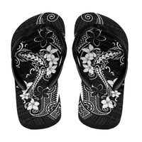 Black Hawaii Flip Flops Hammerhead Shark Tattoo Curve Polynesian - Polynesian Pride