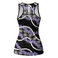 Black Hawaii Palaka Honohono Pikake Hollow Tank Top Hawaiian Orchid Lei Polynesian Pattern - Polynesian Pride