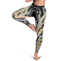Black Palaka Hawaii Leis Leggings Hawaiian-plaid Elegant Tropical Vibes - Polynesian Pride