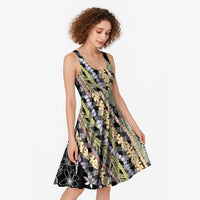 Black Palaka Hawaii Leis Midi Dress Hawaiian-plaid Elegant Tropical Vibes - Polynesian Pride
