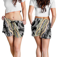 Black Palaka Hawaii Leis Shorts for Women Hawaiian-plaid Elegant Tropical Vibes - Polynesian Pride