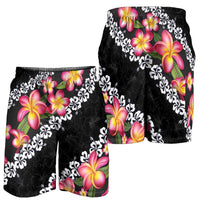 Black Polynesia Shorts for Men Plumeria With Hibiscus Pattern Tropical Vibes LT14 - Polynesian Pride