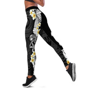 Black Samoa Tattoo Leggings Plumeria Samoan Ocean Tatau Pattern - Polynesian Pride