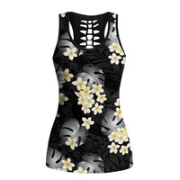 Black Tropical Hawaii Hollow Tank Top Seamless Monstera Plumeria Hawaiian Pattern LT14 Female Black - Polynesian Pride