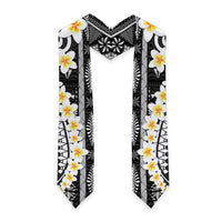 Black Vintage Tonga Ngatu Pattern With Plumeria Graduation Stole LT05 - Polynesian Pride