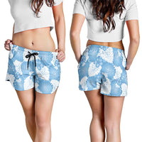 Blue Aloha Hawaii Shorts for Women Monstera Hibiscus Plumeria Seamless Vibes - Polynesian Pride
