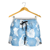 Blue Aloha Hawaii Shorts for Women Monstera Hibiscus Plumeria Seamless Vibes - Polynesian Pride