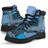 Blue Aotearoa Kowhaiwhai Pattern All Season Boots NZ Maori Quilt Style - Polynesian Pride