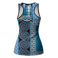 Blue Aotearoa Kowhaiwhai Pattern Hollow Tank Top NZ Maori Quilt Style LT14 - Polynesian Pride