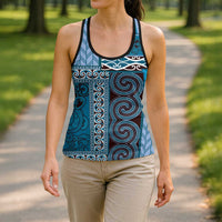 Blue Aotearoa Kowhaiwhai Pattern Hollow Tank Top NZ Maori Quilt Style LT14 - Polynesian Pride