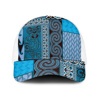 Blue Aotearoa Kowhaiwhai Pattern Mesh Trucker Cap NZ Maori Quilt Style - Polynesian Pride