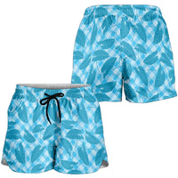 Blue Hawaii Kalo Palaka Motifs Shorts for Women Hawaiian Taro Leaves Elegant Vibes LT14 - Polynesian Pride