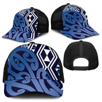 Blue New Zealand Baseball Net Cap Aotearoa Kowhaiwhai Mix Taniko Art - Polynesian Pride