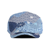 Blue Palaka Japanese Traditional Jeff Hat Asanoha Seigaiha Sakura Motif - Polynesian Pride