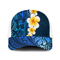 Blue Polynesia Baseball Net Cap Plumeria Tropical Leaves With Galaxy Polynesian Art - Polynesian Pride