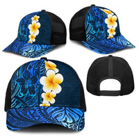 Blue Polynesia Baseball Net Cap Plumeria Tropical Leaves With Galaxy Polynesian Art - Polynesian Pride