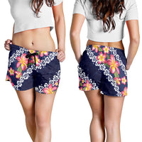 Blue Polynesia Shorts for Women Plumeria With Hibiscus Pattern Tropical Vibes LT14 - Polynesian Pride