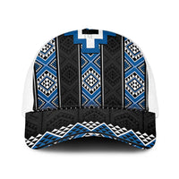 Blue Taniko Aotearoa Baseball Net Cap Niho Taniwha Mix Poutama LT14 One Size White Blue - Polynesian Pride