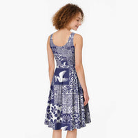 Blue Tonga Kilisimasi Fiefia Midi Dress Pacific Patchwork Xmas Vibes - Polynesian Pride