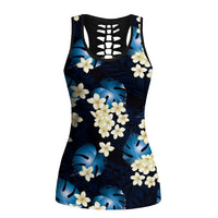 Blue Tropical Hawaii Hollow Tank Top Seamless Monstera Plumeria Hawaiian Pattern LT14 Female Blue - Polynesian Pride