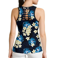 Blue Tropical Hawaii Hollow Tank Top Seamless Monstera Plumeria Hawaiian Pattern LT14 - Polynesian Pride