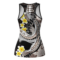 Brown and Black Hawaii Shark Tattoo Hollow Tank Top Puakenikeni Lei Plumeria Polynesian Pattern LT14 - Polynesian Pride
