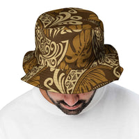 Brown Gold Monstera Bucket Hat Polynesian Tribal Pattern - Polynesian Pride