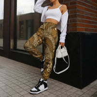 Brown Gold Monstera Jogger Pants Polynesian Tribal Pattern - Polynesian Pride