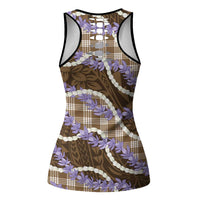 Brown Hawaii Palaka Honohono Pikake Hollow Tank Top Hawaiian Orchid Lei Polynesian Pattern - Polynesian Pride