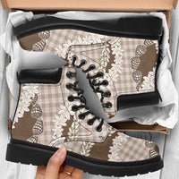 Brown Hawaii Tiare and Shell Lei All Season Boots Hawaiian Palaka Luxury Vibes - Polynesian Pride