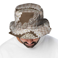 Brown Hawaii Tiare and Shell Lei Bucket Hat Hawaiian Palaka Luxury Vibes - Polynesian Pride