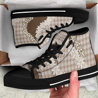 Brown Hawaii Tiare and Shell Lei High Top Shoes Hawaiian Palaka Luxury Vibes - Polynesian Pride