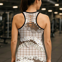 Brown Hawaii Tiare and Shell Lei Hollow Tank Top Hawaiian Palaka Luxury Vibes - Polynesian Pride