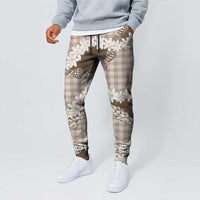 Brown Hawaii Tiare and Shell Lei Jogger Pants Hawaiian Palaka Luxury Vibes - Polynesian Pride