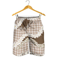 Brown Hawaii Tiare and Shell Lei Shorts for Men Hawaiian Palaka Luxury Vibes - Polynesian Pride